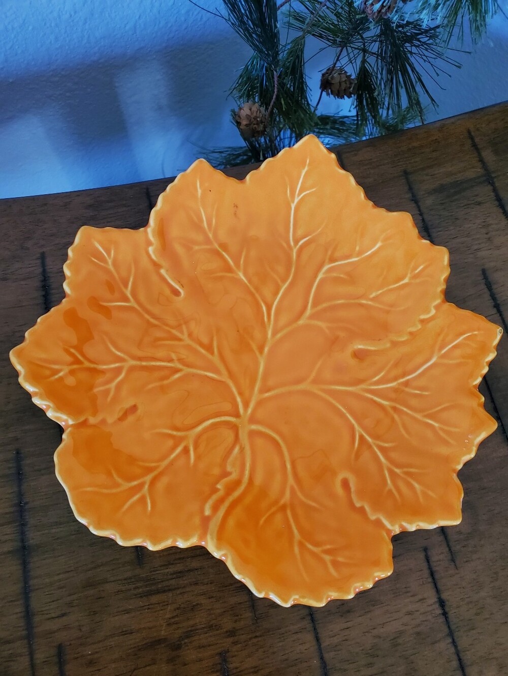 Olfaire Portugal Orange Leaf Shaped Thanksgiving Autumn Fall Ceramic Vintage